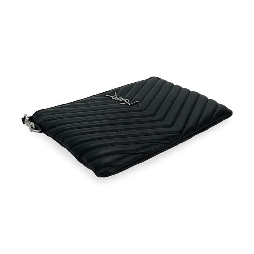 SAINT LAURENT: Quilted Leather Lou Small Pouch Wristlet