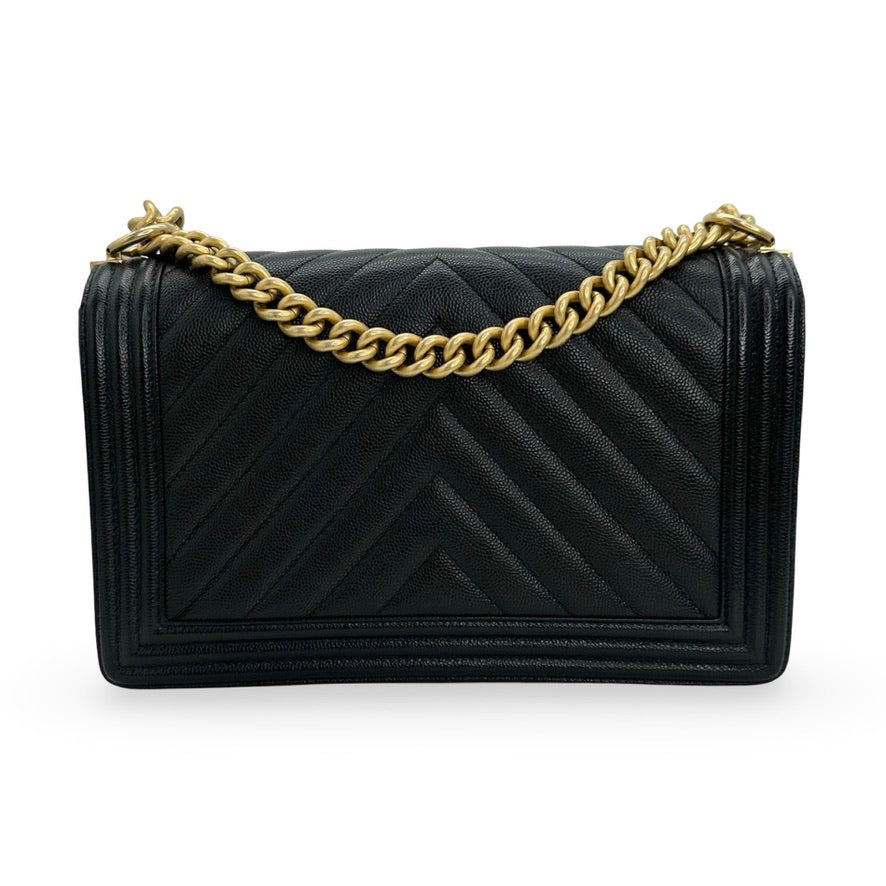 Chevron Quilted Caviar New Medium Boy Bag