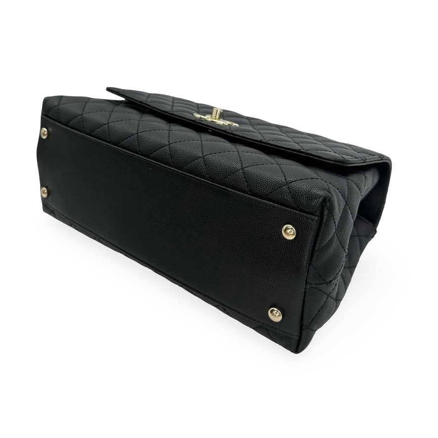 CHANEL: Quilted Caviar Small Coco Top Handle Flap Bag
