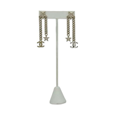 CHANEL: Crystal CC Star Chain Drop Earrings