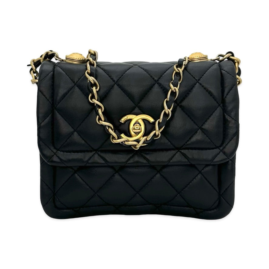 Quilted Calfskin Chain Top Handle Square Flap Bag