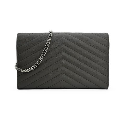 SAINT LAURENT: Quilted Grain de Poudre Classic Monogram Chain Wallet