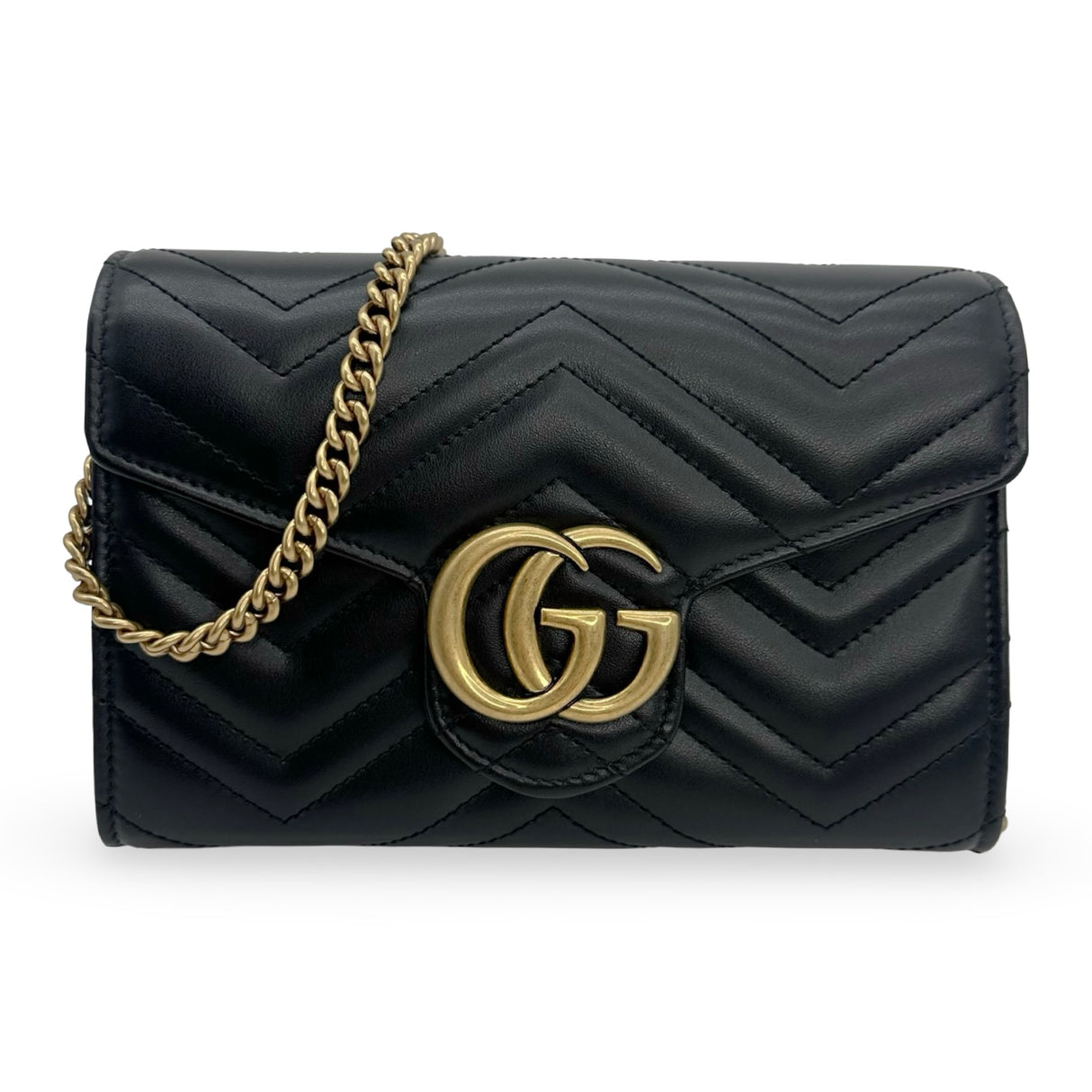 GUCCI: Quilted Leather GG Marmont Chain Wallet