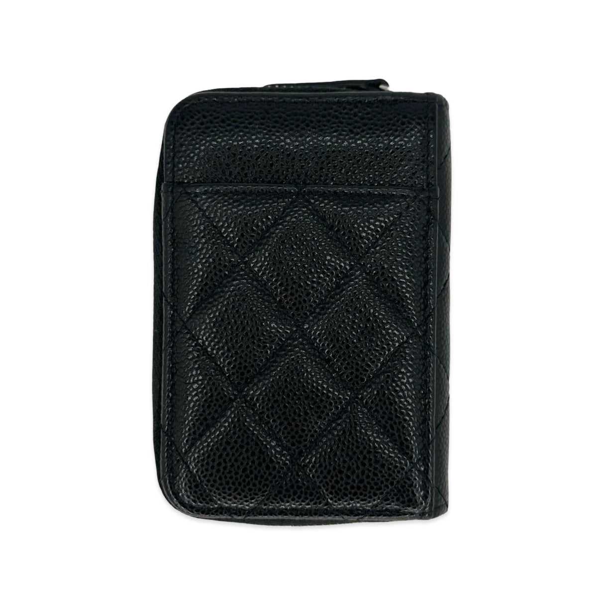 CHANEL: Quilted Caviar Vertical Zip Card Holder Wallet