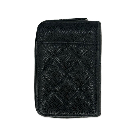 CHANEL: Quilted Caviar Vertical Zip Card Holder Wallet