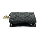 CHRISTIAN DIOR: Patent Cannage Mini Lady Dior Gardenia Wallet