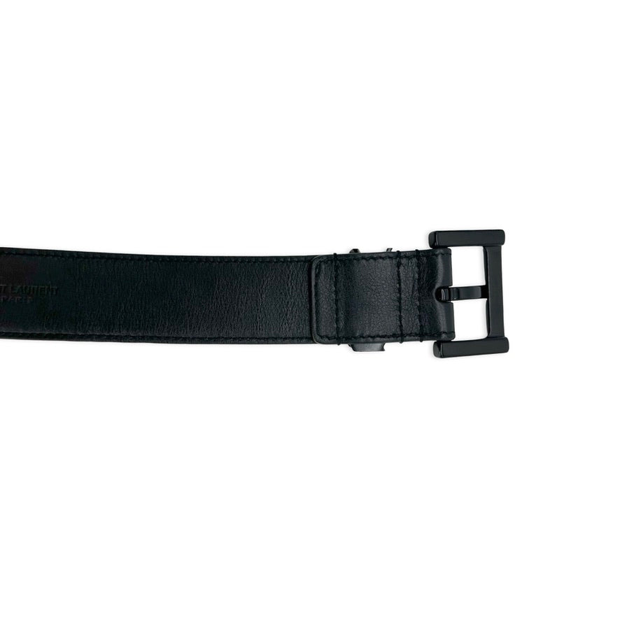 SAINT LAURENT: Smooth Leather Cassandre Square Buckle Belt