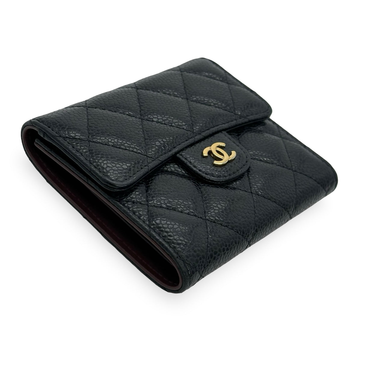 CHANEL: Quilted Caviar Small Classic Flap Wallet