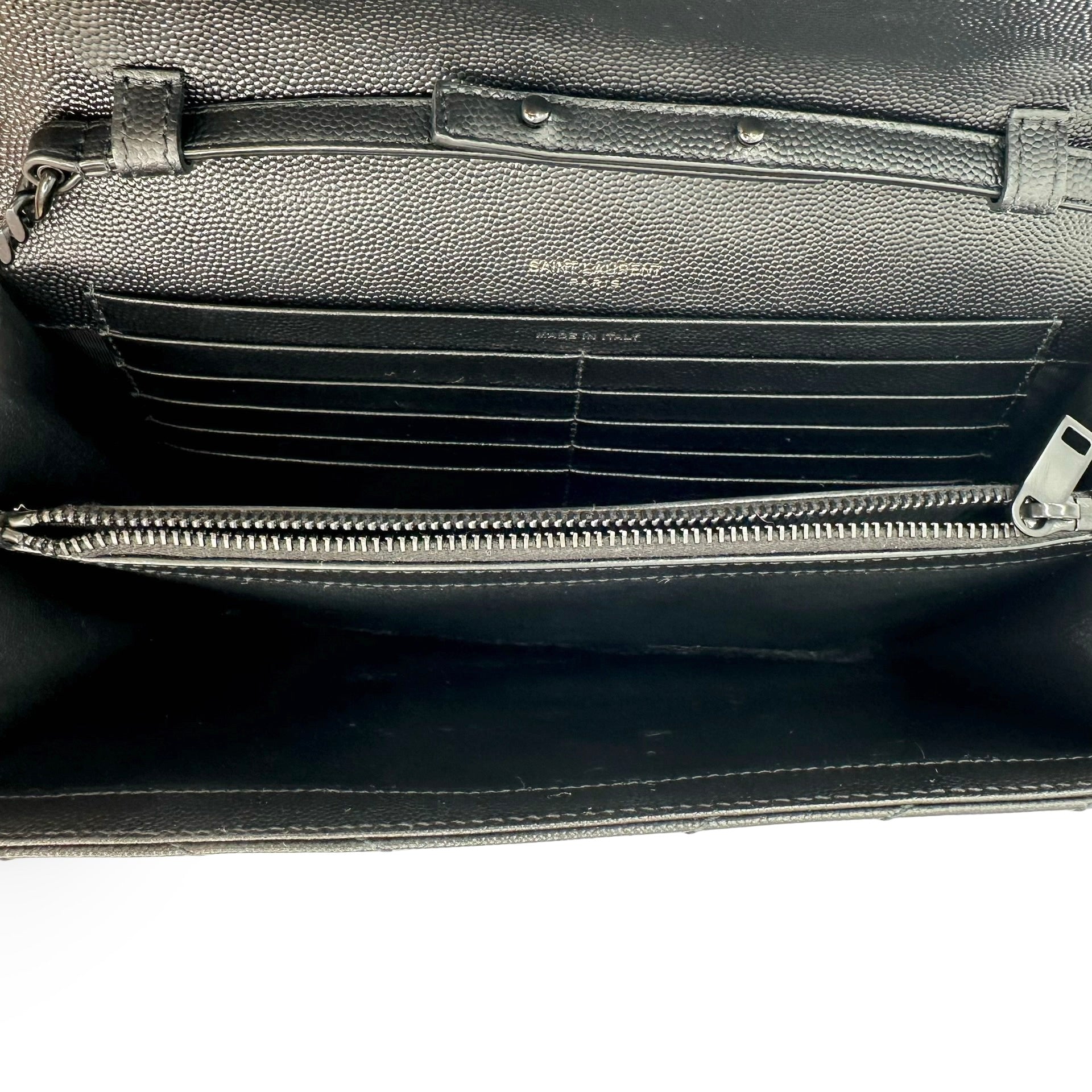 SAINT LAURENT: Grain de Poudre Classic Monogram Chain Wallet