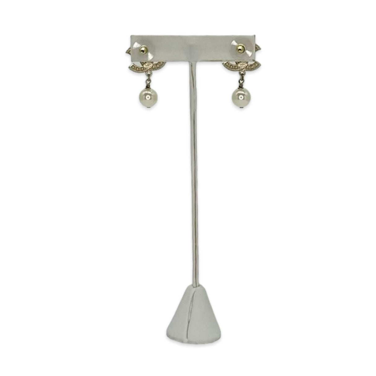 CHANEL: Crystal CC Pearl Drop Post Earirngs