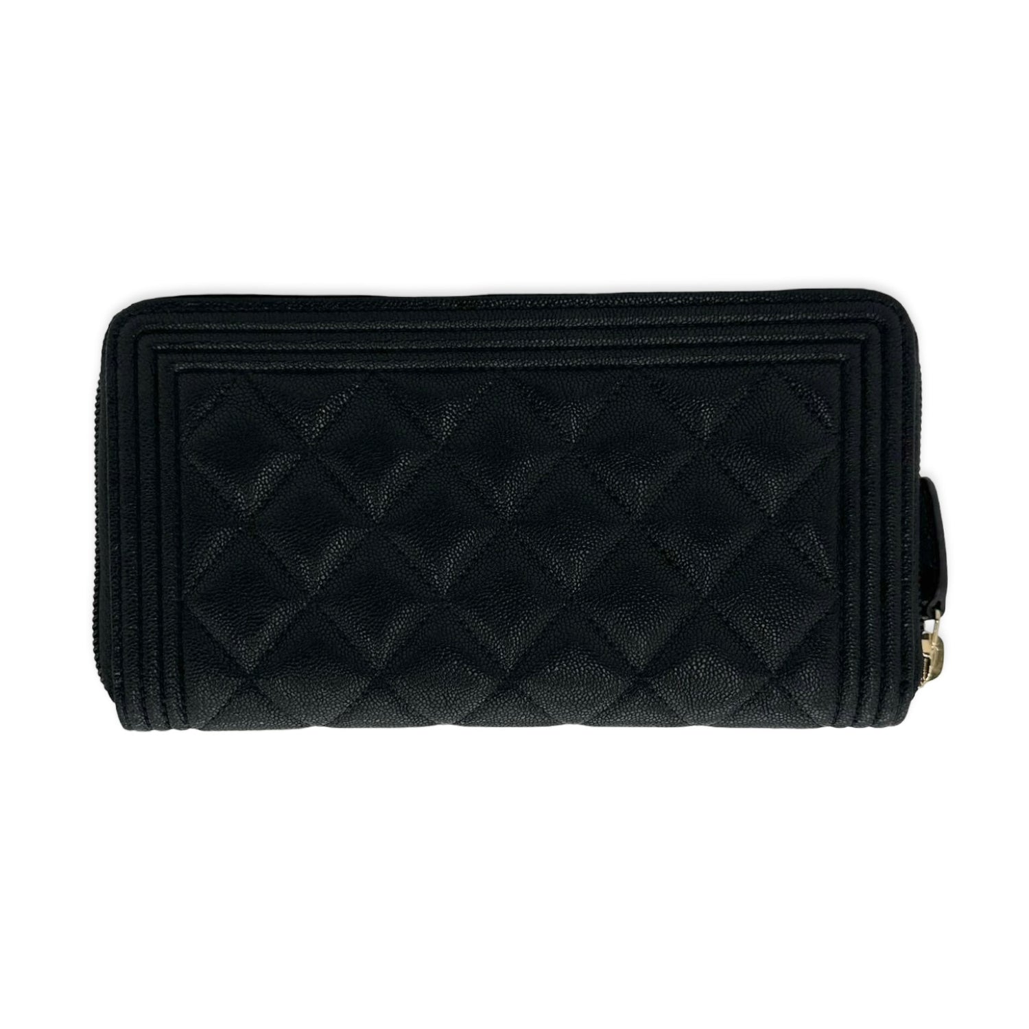 Quilted Caviar Boy Long Zip Wallet