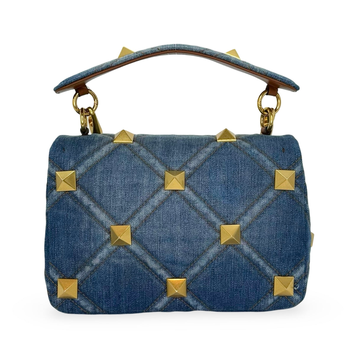 VALENTINO: Denim Large Roman Stud Bag