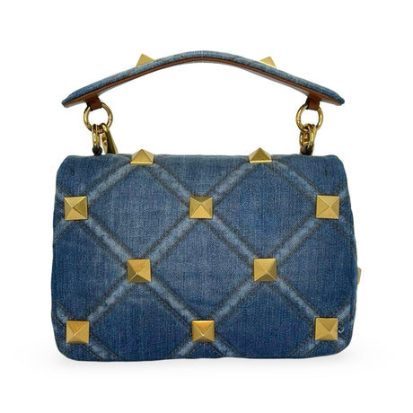 VALENTINO: Denim Large Roman Stud Bag