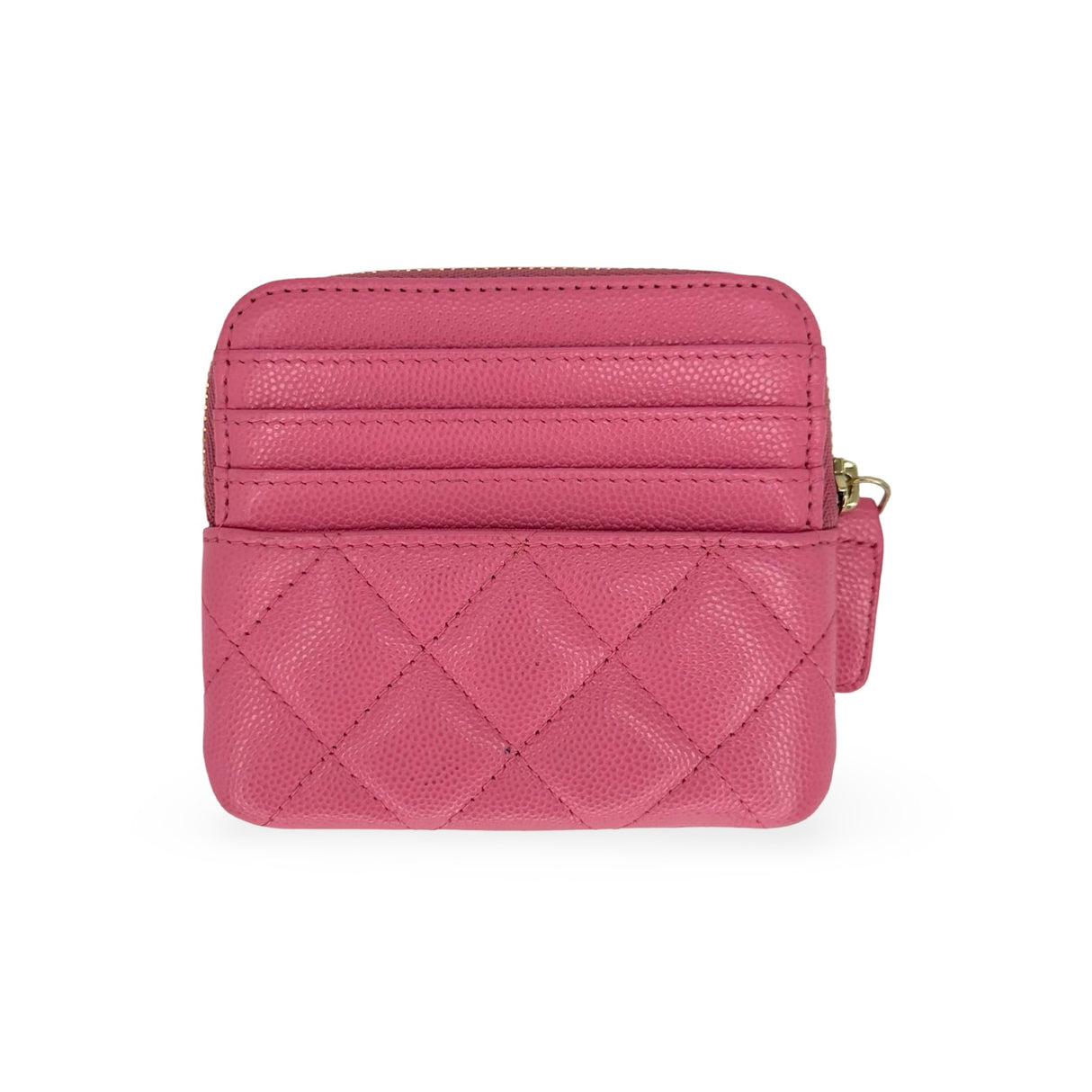 CHANEL: Quilted Caviar Compact Zip Wallet