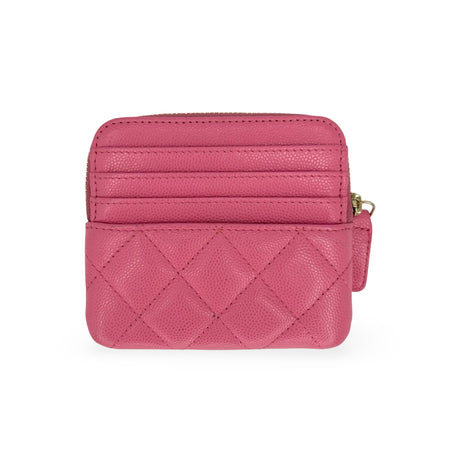 CHANEL: Quilted Caviar Compact Zip Wallet