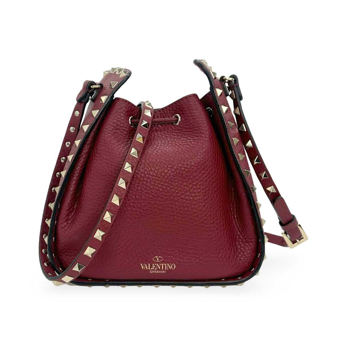 VALENTINO: Grainy Calfskin Rockstud Small Bucket Bag