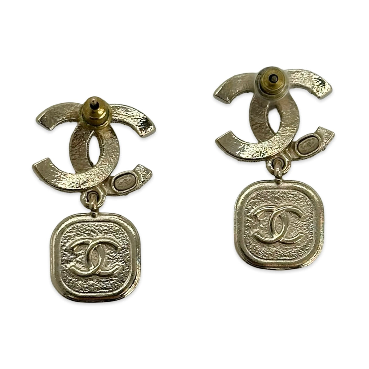 CHANEL: Crystal Pearl CC Square Drop Earrings