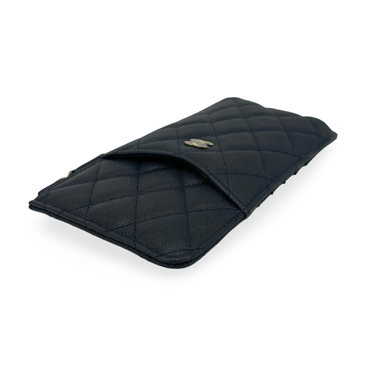 CHANEL: Quilted Caviar Phone Zip Card Case