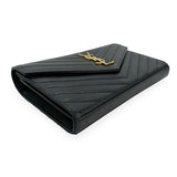 SAINT LAURENT: Quilted Grain de Poudre Classic Envelope Chain Wallet