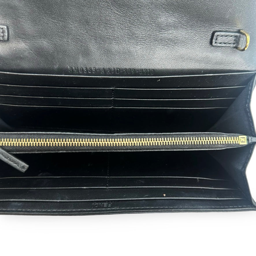 FENDI: FF Embossed Baguette Continental Wallet with Chain