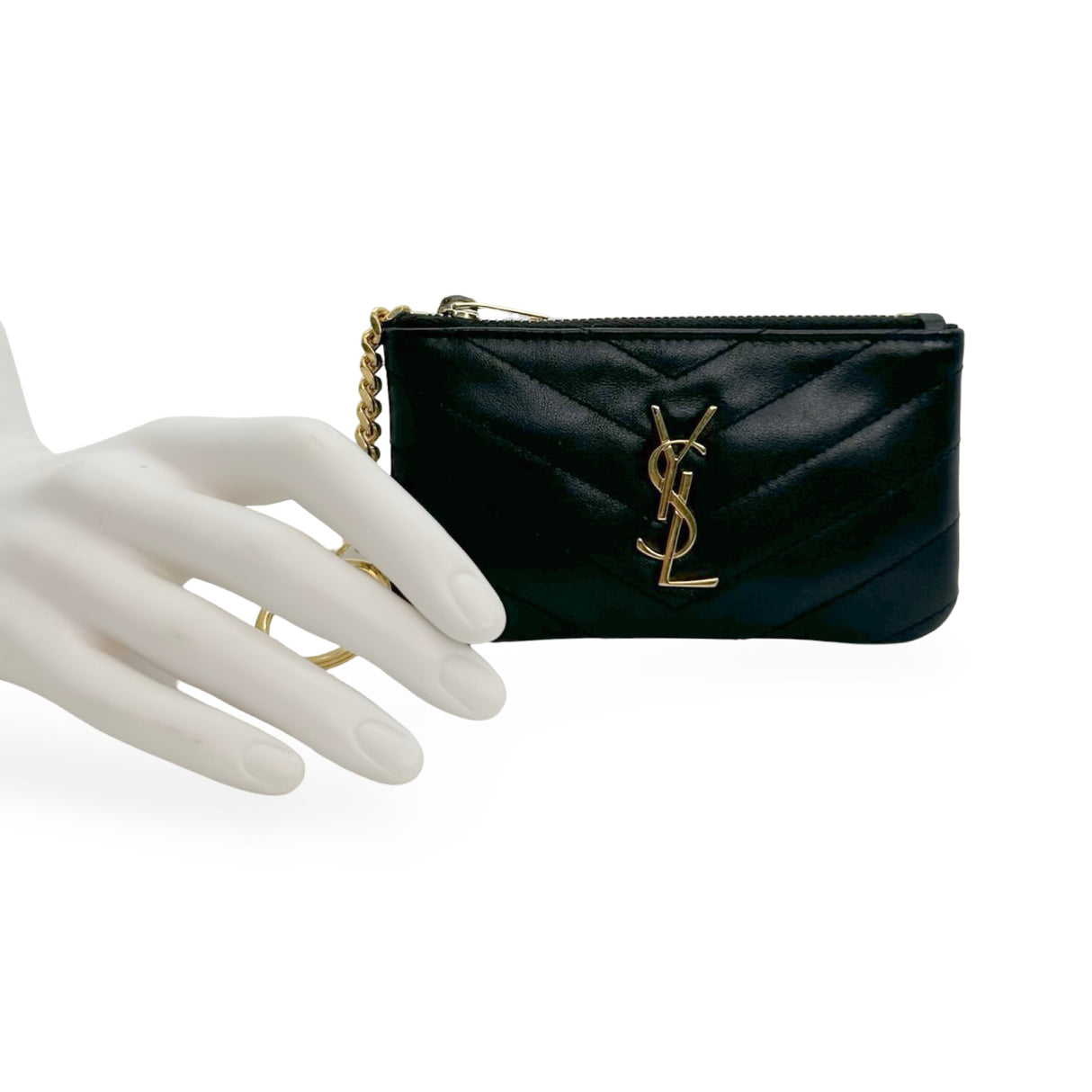 SAINT LAURENT: Quilted Leather Cassandre Zip Key Pouch