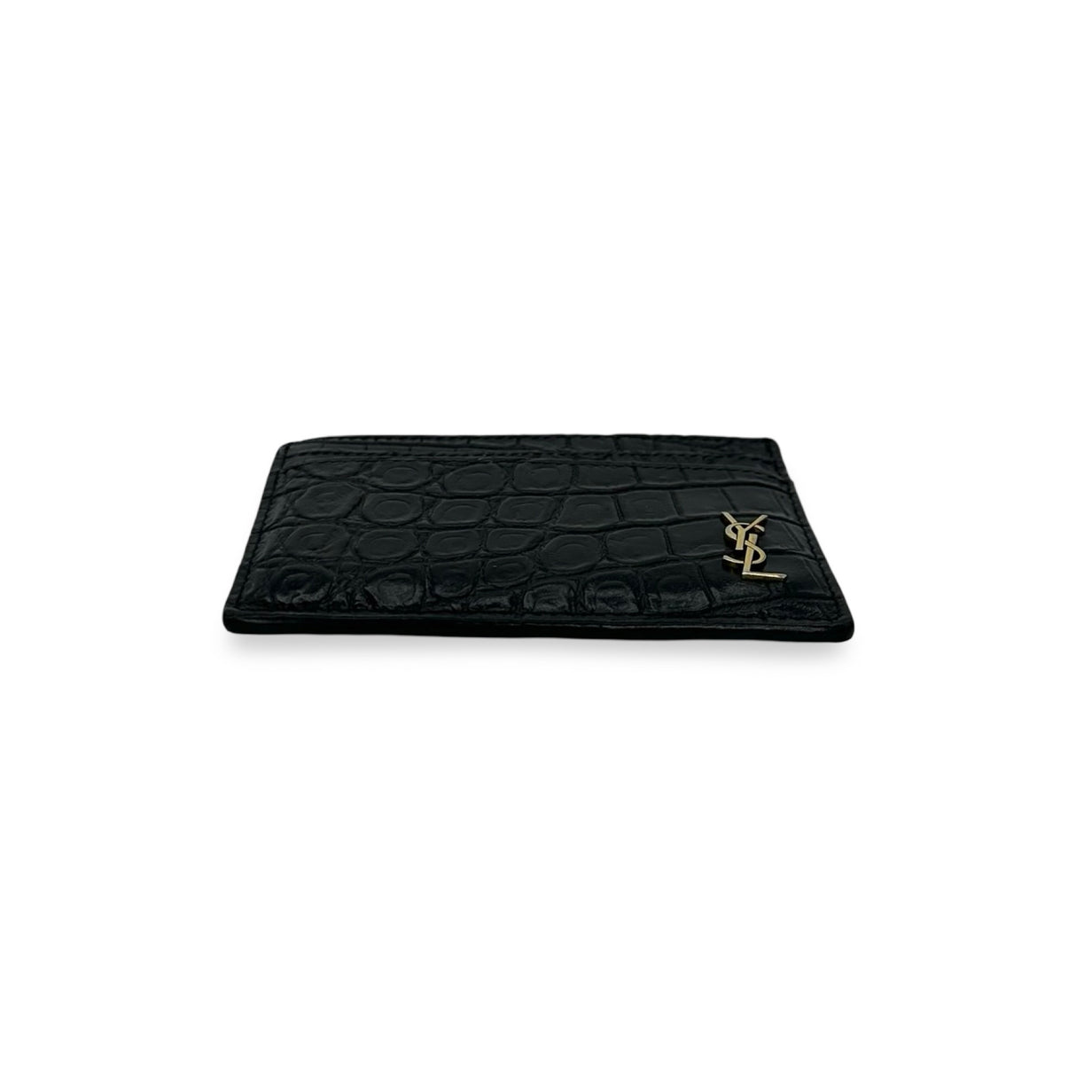 SAINT LAURENT: Croc Embossed Tiny Cassandre Card Case