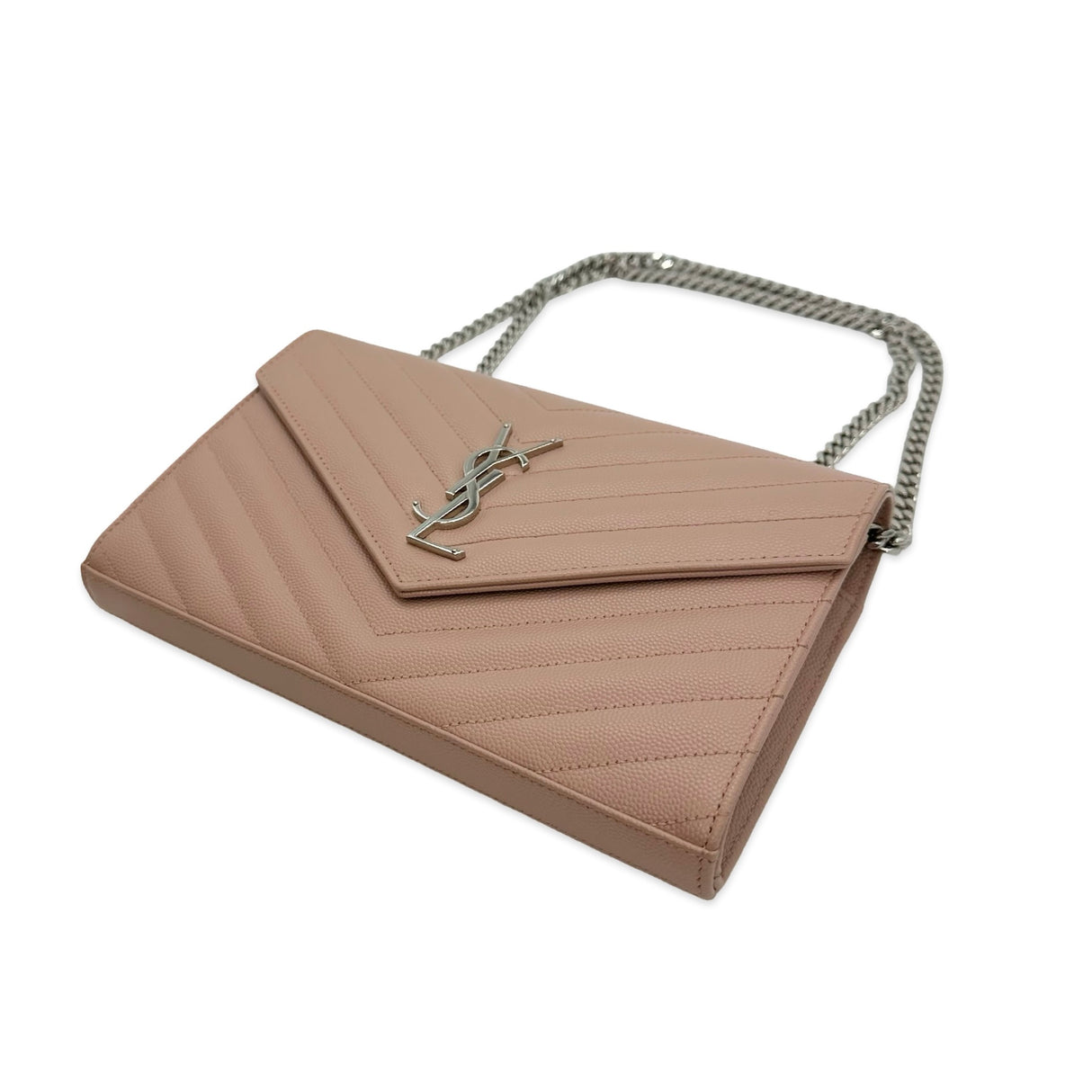 SAINT LAURENT: Quilted Grain de Poudre Classic Monogram Chain Wallet