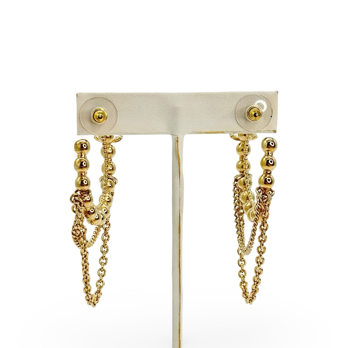 CHANEL: CC Crystal Chain Drop Hoop Earrings