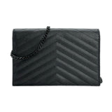 SAINT LAURENT: Quilted Grain de Poudre Small Cassandre Envelope Chain Wallet