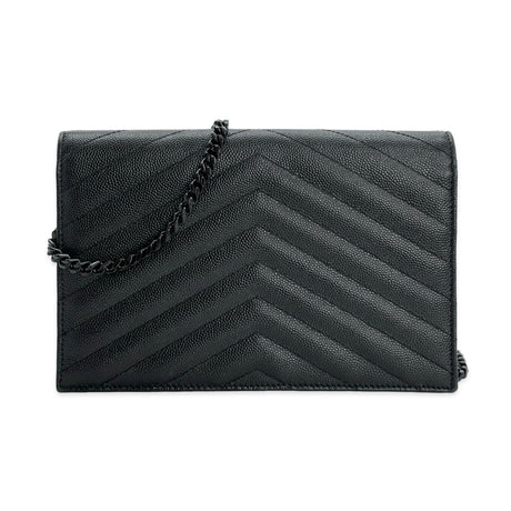 SAINT LAURENT: Quilted Grain de Poudre Small Cassandre Envelope Chain Wallet