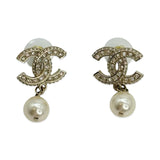 CHANEL: Crystal CC Pearl Drop Post Earirngs