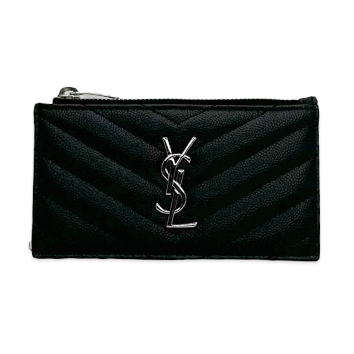 SAINT LAURENT: Quilted Grain de Poudre Fragments Zip Card Case