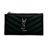 SAINT LAURENT: Quilted Grain de Poudre Fragments Zip Card Case