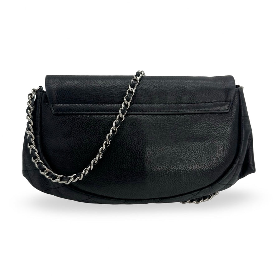 CHANEL: Caviar Half Moon Wallet on a Chain