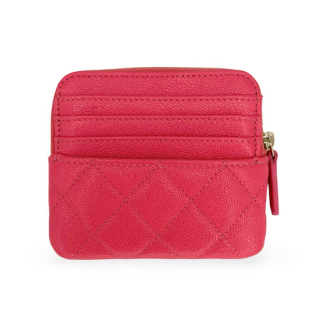 CHANEL: Quilted Caviar Compact Zip Wallet