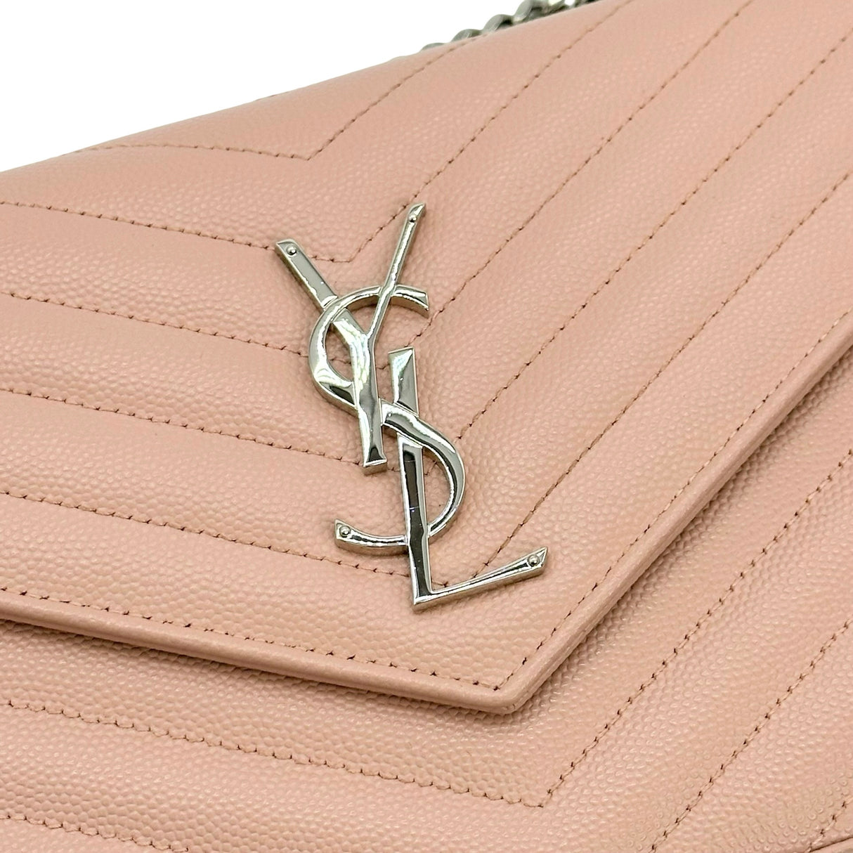 SAINT LAURENT: Quilted Grain de Poudre Classic Monogram Chain Wallet