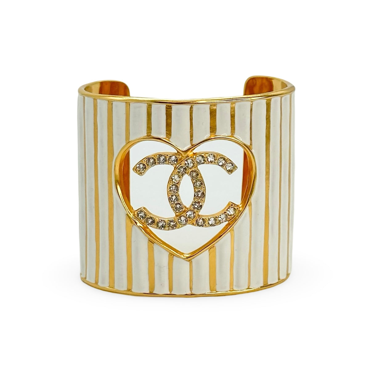 CHANEL: CC Crystal Heart Wide Cuff