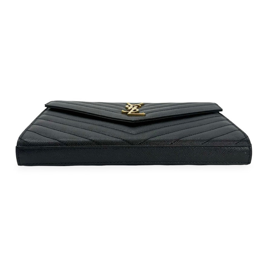 SAINT LAURENT: Quilted Grain de Poudre Classic Envelope Chain Wallet