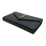 SAINT LAURENT: Quilted Grain de Poudre Classic Envelope Chain Wallet