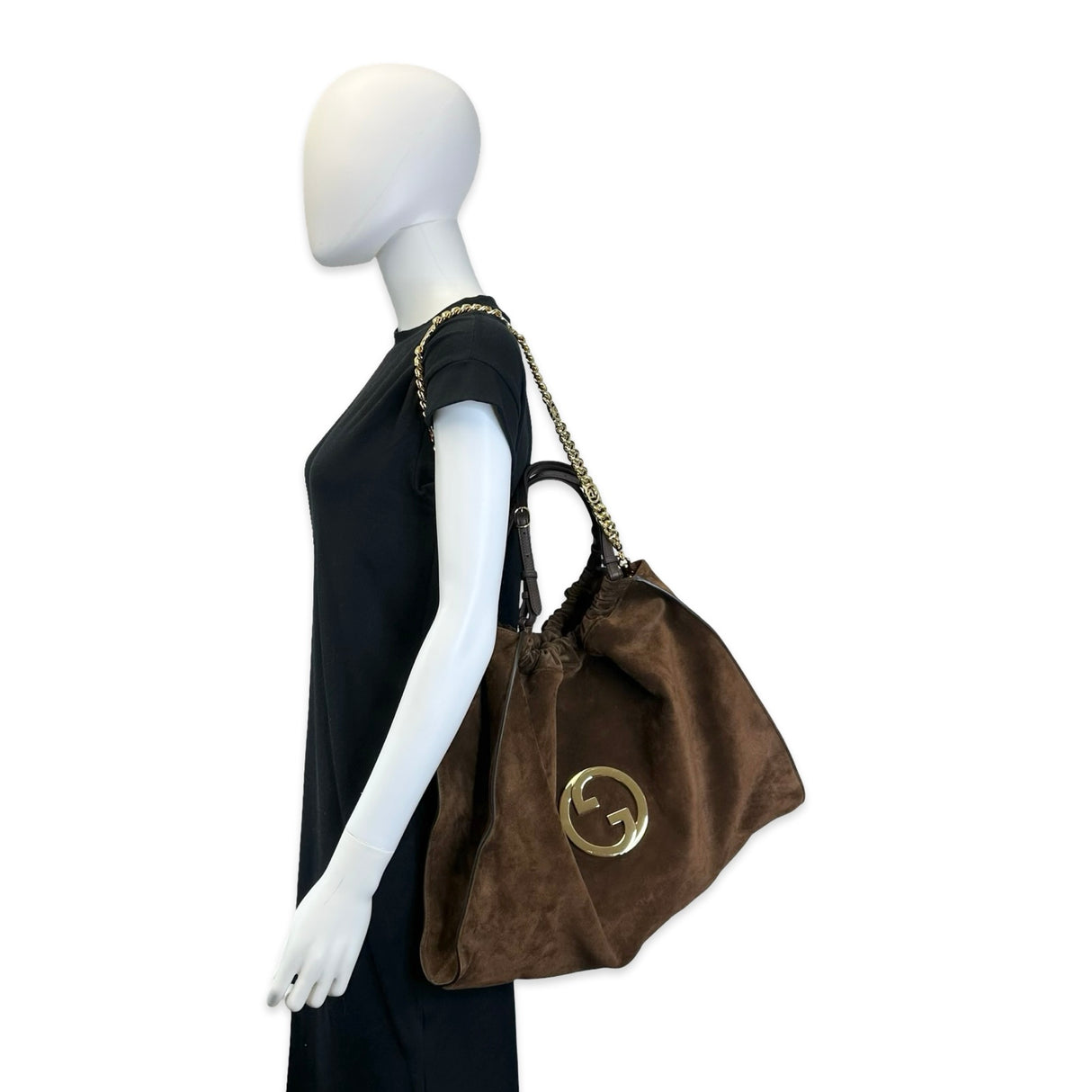 GUCCI: Suede Large Blondie Hobo