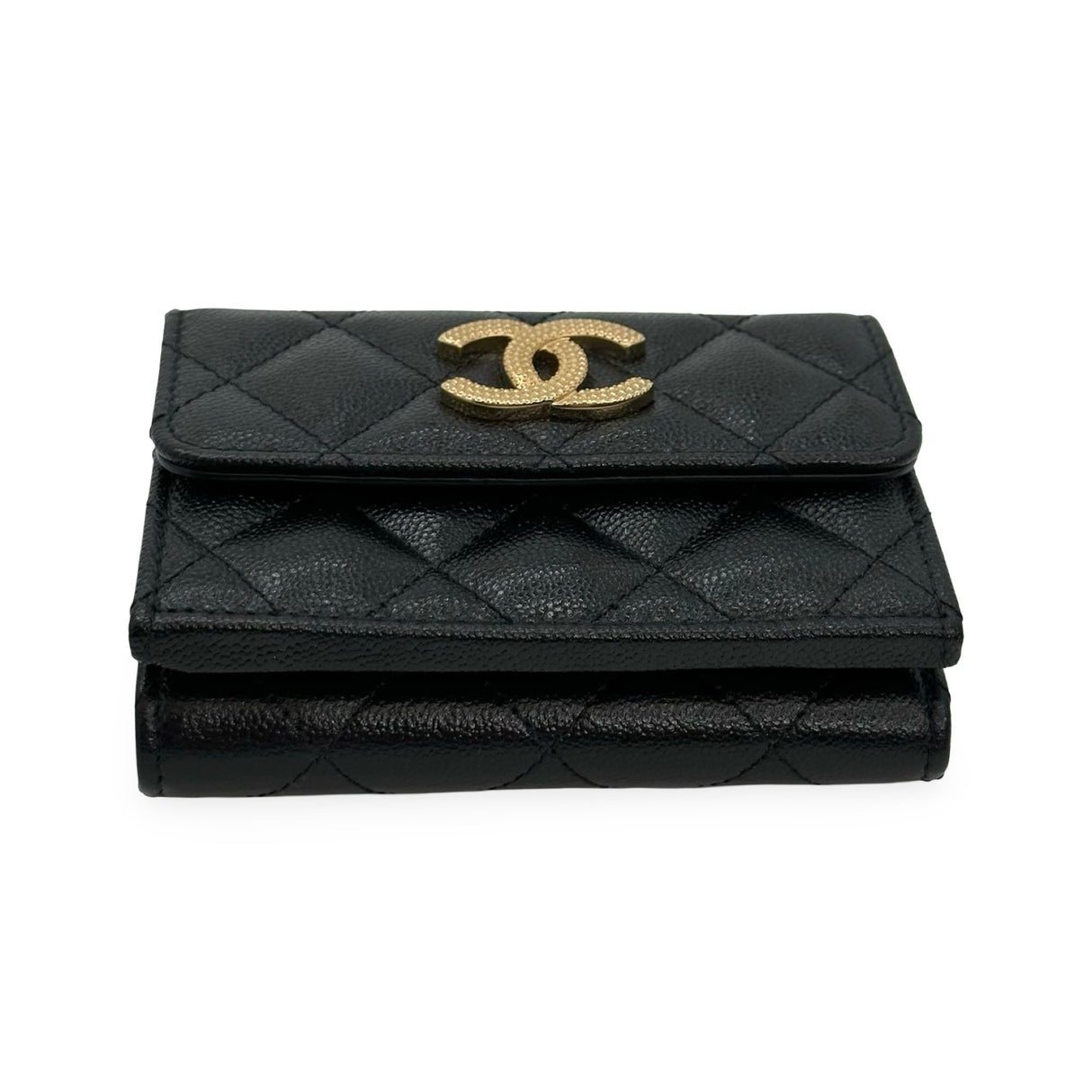CHANEL: Quilted Caviar Small Double Wallet
