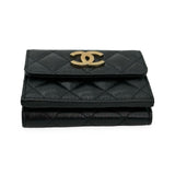 CHANEL: Quilted Caviar Small Double Wallet