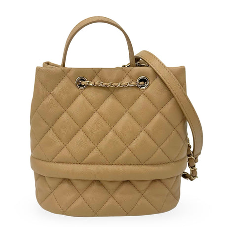 CHANEL: Quilted Caviar Rolled Up Drawstring Bucket Bag