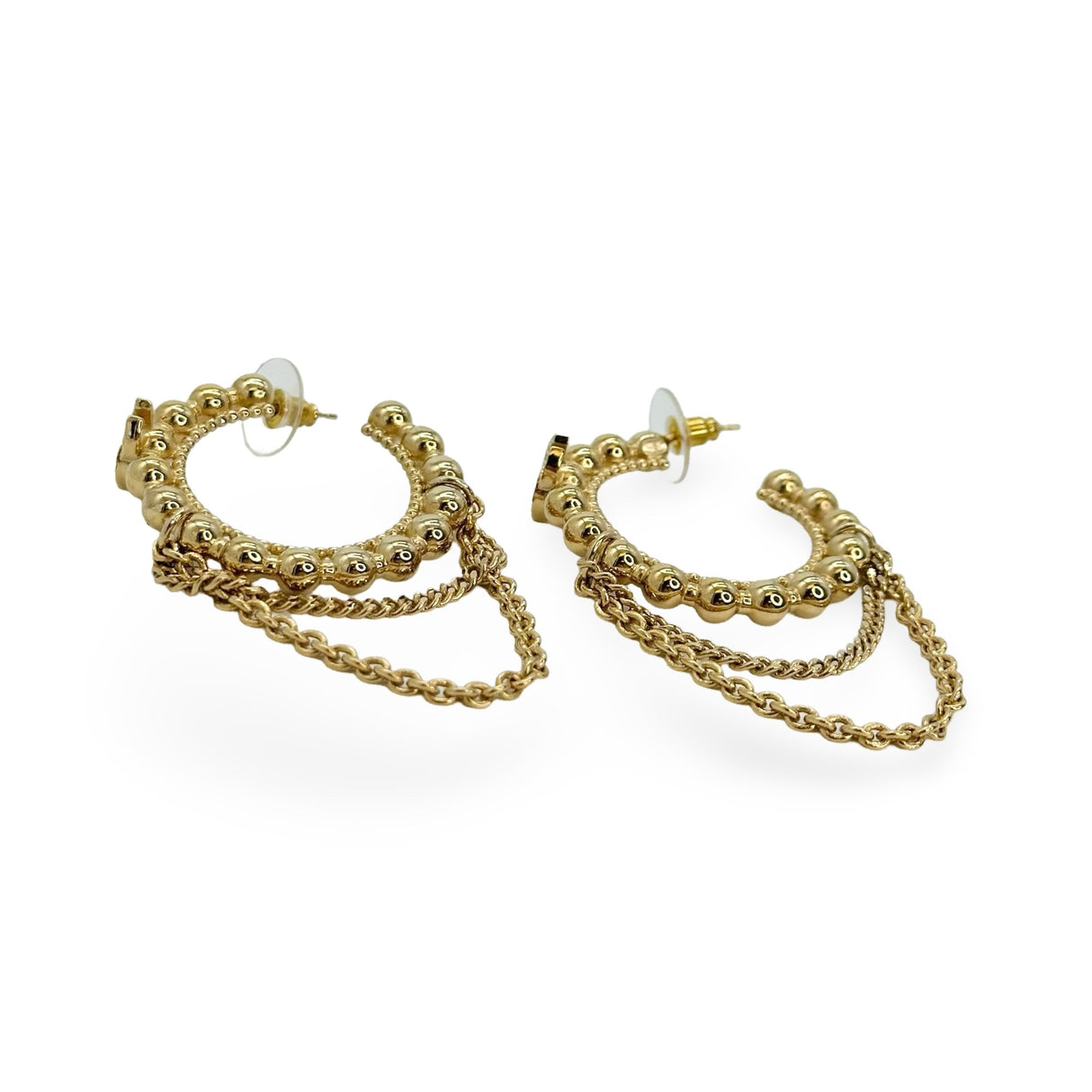 CHANEL: CC Crystal Chain Drop Hoop Earrings