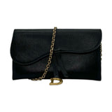 CHRISTIAN DIOR: Calfskin Long Saddle Wallet with Chain