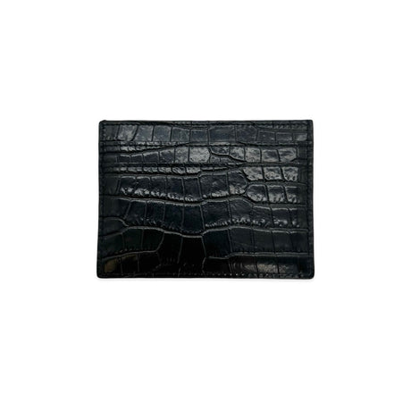 SAINT LAURENT: Croc Embossed Cassandre Card Case