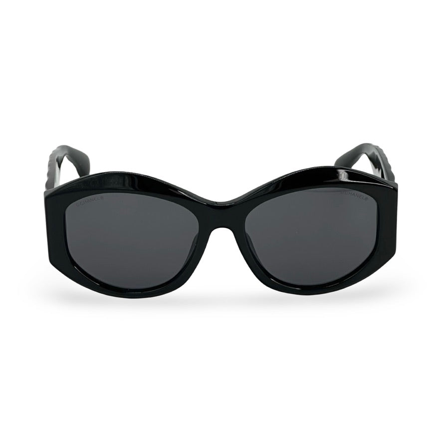 CHANEL: Quilted CC Oval Sunglasses