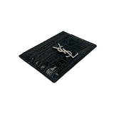 SAINT LAURENT: Croc Embossed Cassandre Card Case