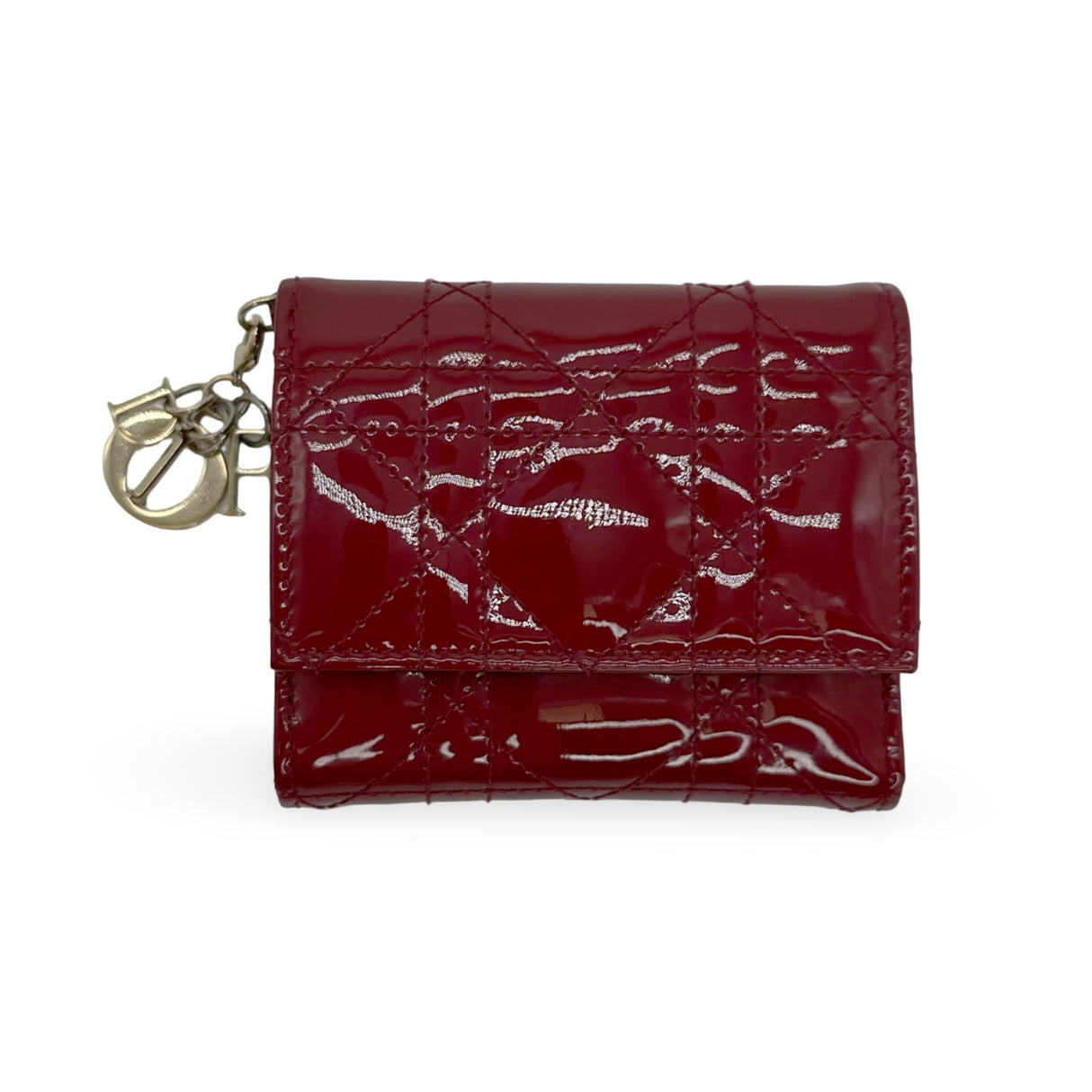 CHRISTIAN DIOR: Patent Cannage Lady Dior Lotus Wallet