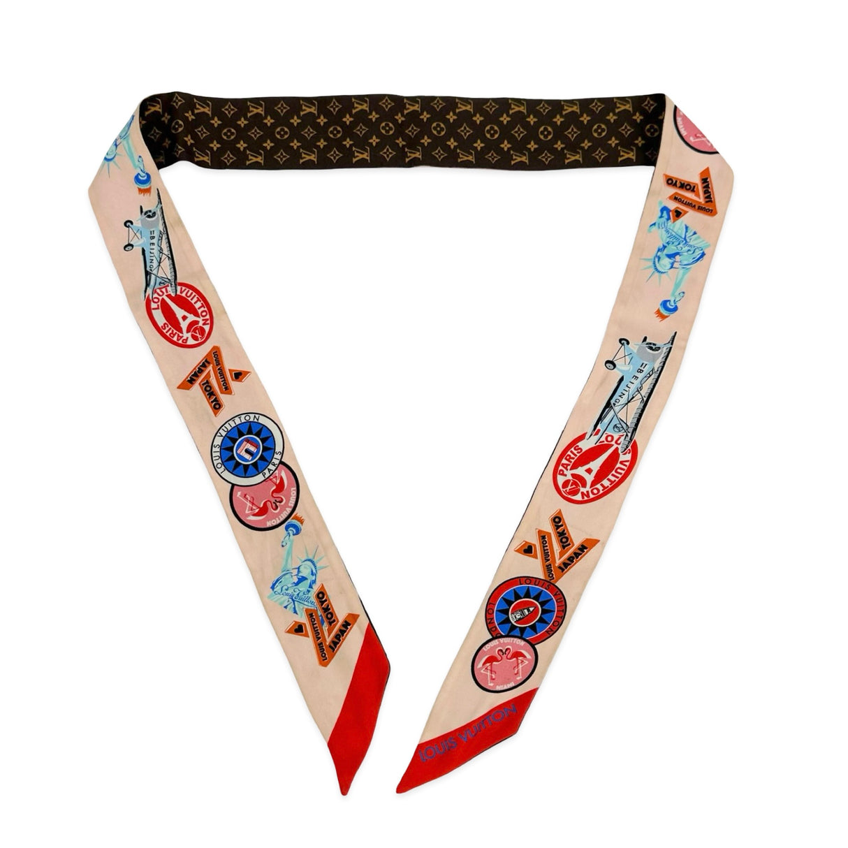 LOUIS VUITTON: Silk Monogram World Tour Stickers BB Bandeau